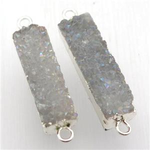 druzy quartz connector, rectangle, AB color, silver plated, approx 10-35mm