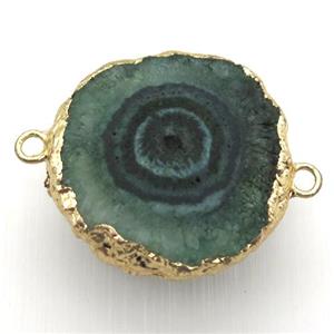 green solar quartz Druzy connector, freeform, gold plated, approx 20-30mm