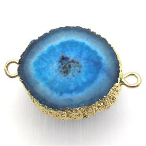 blue solar quartz Druzy connector, freeform, gold plated, approx 20-30mm