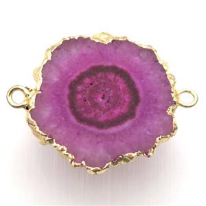 hotpink solar quartz Druzy connector, freeform, gold plated, approx 20-30mm