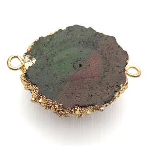 multicolor solar quartz Druzy connector, freeform, gold plated, approx 20-30mm