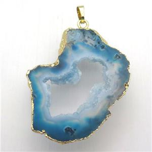 blue druzy agate pendant, freeform, gold plated, approx 25-50mm