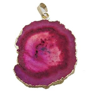 red Solar Quartz Druzy slab pendant, freeform, gold plated, approx 25-40mm