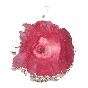 red Solar Quartz Druzy slab pendant, freeform, silver plated, approx 25-40mm