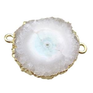 white Solar Quartz Druzy slab connector, freeform, gold plated, approx 20-25mm