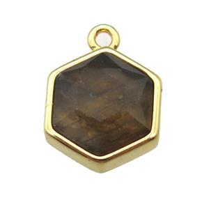 Labradorite hexagon pendant, gold plated, approx 12mm dia