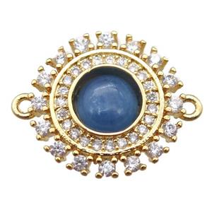 blue Kyanite circle connector pave zircon, gold plated, approx 15mm dia