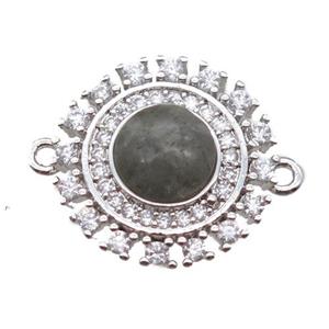 Labradorite circle connector pave zircon, platinum plated, approx 15mm dia