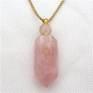 Rose Quartz perfume bottle Necklace, approx 16-60mm