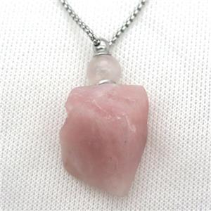 Rose Quartz nugget perfume bottle Necklace, approx 25-40mm