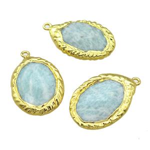 green Amazonite oval pendant, gold plated, approx 22-30mm