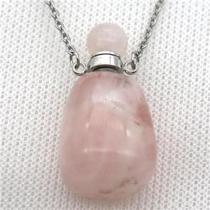 Rose Quartz perfume bottle Necklace, approx 30-40mm