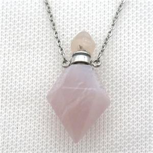 Rose Quartz perfume bottle Necklace, approx 20-35mm