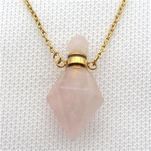 Rose Quartz perfume bottle Necklace, approx 20-35mm