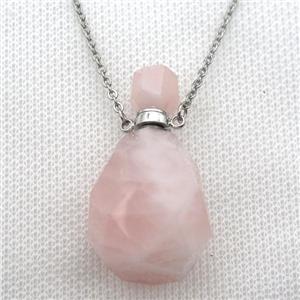 Rose Quartz perfume bottle Necklace, approx 20-40mm