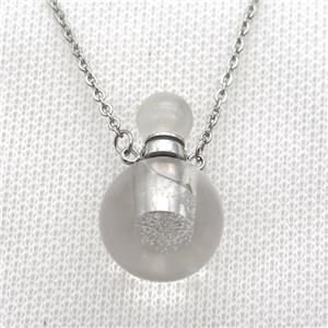 Clear Quartz perfume bottle Necklace, approx 16mm dia