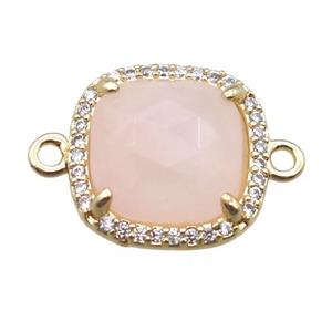 Rose Quartz square connector, gold plated, approx 14x14mm