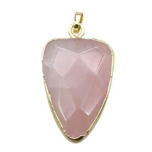 rose quartz arrowhead pendant, gold plated, approx 20x30mm