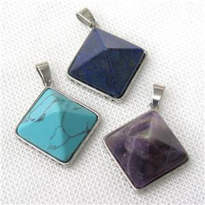 mixed Gemstone pyramid pendant, approx 20mm