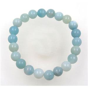 round Amazonite bead bracelet, blue dye, stretchy, approx 8mm, 60mm dia