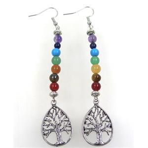 Gemstone Hook Earring Chakra Tree Of Life, approx 6mm bead, 80mm length