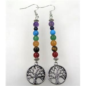 Gemstone Hook Earring Chakra Tree Of Life, approx 6mm bead, 80mm length