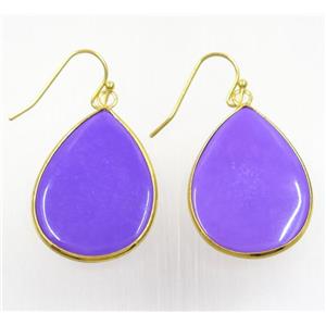 purple glass Earring, teardrop, gold plated, approx 22-30mm