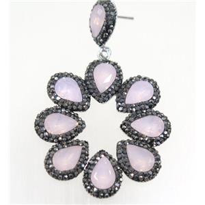 pink Chinese Crystal Glass Earring pave rhinestone, approx 40-45mm