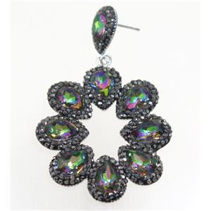 multicolor Chinese Crystal Glass Earring pave rhinestone, approx 40-45mm