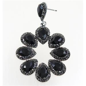 black Chinese Crystal Glass Earring pave rhinestone, approx 40-45mm