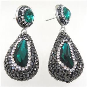 green Chinese Crystal Glass Earring pave rhinestone, approx 20-30mm, 14mm dia