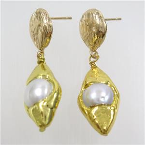 Pearl earring, 24k gold plated, approx 10-25mm