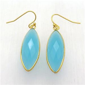 aqua cat eye glass Hook Earring, eye, gold plated, approx 12-32mm