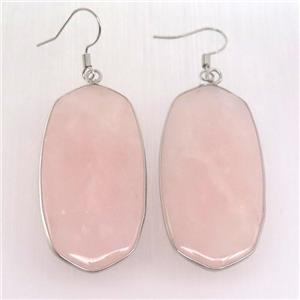 Rose Quartz oval Hook Earring, platinum plated, approx 22-45mm