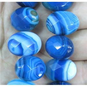 blue stripe agate beads, faceted oval, approx 13x18mm