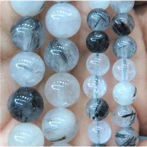 Black Rutilated Quartz Beads, round, approx 8mm dia