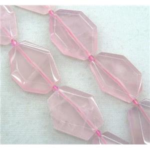 rose quartz slice bead, faceted freeform, pink, approx 20-60mm