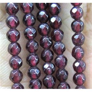 red Garnet bead, faceted round, approx 3mm dia