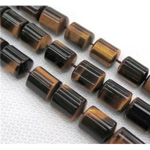 Tiger eye stone bead, 3faces tube, yellow, black, approx 10x13mm