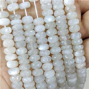 white MoonStone bead, faceted rondelle, approx 5x8mm