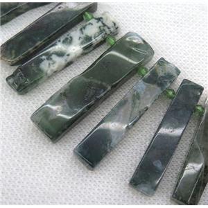 Moss Agate stick collar bead, green, approx 20-60mm