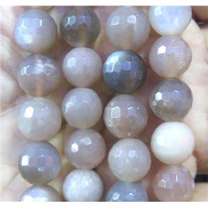 black Sunstone bead, faceted round, approx 12mm dia