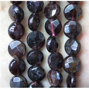 garnet beads, faceted flat-round, dark red, approx 8mm dia