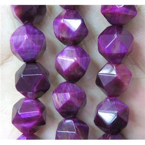 Tiger eye stone beads cut round fuchsia, approx 12mm dia