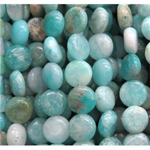 Amazonite bead, flat round, green, approx 8mm dia