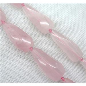 Rose Quartz beads, faceted teardrop, approx 15-40mm