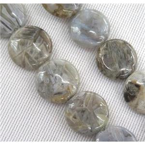 natural gray Bamboo Agate circle beads, approx 15mm dia