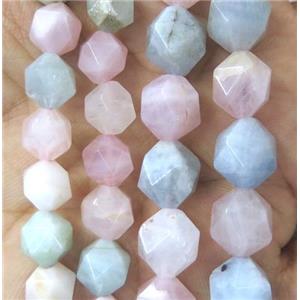 natural Morganite beads cut round multicolor, approx 10mm dia