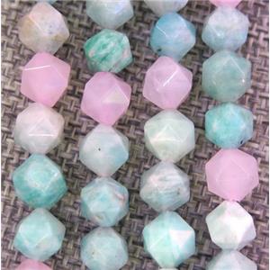 Malagasy Rose Quartz and Amazonite beads cut round, approx 10mm dia