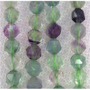 natural Fluorite beads cut round multicolor, approx 8mm dia